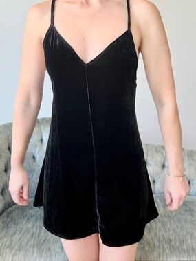 For Love & Lemons Black Silk Velvet Mini Dress XS V Neck